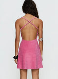 Melamie V Neck Mini Dress Pink Shimmer