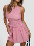 Yennifer Shirred Mini Dress Red White