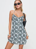 Fern Mini Dress Black Blue Floral