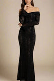 Rose Long Sleeve Bodycon Maxi Dress Classic Black