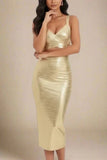 Ang Bandage Leather Crop Top Gold