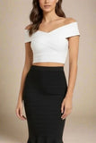 Cindy Bandage Off Shoulder Crop Top White Pearl