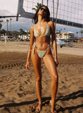 Jenner Tie Side Ruched Bikini Bottom Green Stripe