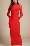 Robin Long Sleeve Bandage Maxi Dress Lipstick Red