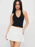 Drisana Tie Detail Embroidered Mini Skirt White