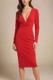 Blaire Long Sleeve Bandage Dress Lipstick Red