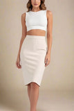 Pencil High Waist Bandage Knee Length Skirt Cream