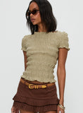 Romelle Shirred Top Green Brown Plaid