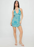Yasira Halter Mini Dress Blue Floral
