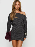 Alayne Long Sleeve Knit Mini Dress Black Grey Stripe