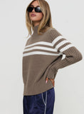 Bessemer Funnel Neck Knit Sweater Mocha Stripe