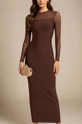 Robin Long Sleeve Bandage Maxi Dress Tan Brown