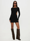 Rowin Long Sleeve Cut Out Mini Dress Black