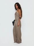 Madelle Mid Rise Straight Leg Pants Brown Pinstripe