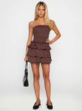 Sunkiss Frill Mini Dress Brown Polka
