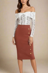 Jessie Midi Pencil Skirt Tan Brown