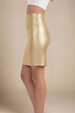 High Waist Leather Pencil Skirt Mini Length Gold