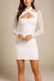 Dovie Long Sleeve Bandage Mini Dress White Pearl