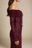 Rose Long Sleeve Bodycon Maxi Dress Sangria Purple