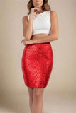 High Waist Metallic Leather Mini Skirt Lipstick Red