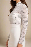 Hazel Long Sleeve Bodycon Dress White Pearl