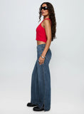 Dog Days Mid Rise Straight Leg Jeans Dark Blue Wash