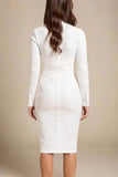 Jane Long Sleeve Bodycon Midi Dress White Pearl