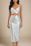 Ang Bandage Leather Crop Top Silver
