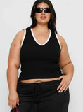 Baseline V Neck Rib Tank Top Black White Curve