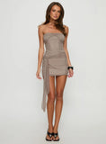 Adriena Strapless Tie Side Mini Dress Grey