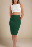 Pencil Bandage Knitted Knee Length Skirt Emerald Green