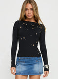 Ryka Long Sleeve Eyelet Top Black