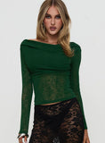 Watch The Sunset Off Shoulder Long Sleeve Top Green