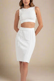 Pencil Bandage Knitted Knee Length Skirt White Pearl