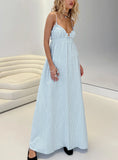 Avelyn Shirred Maxi Dress Blue Stripe