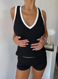 Baseline V Neck Rib Tank Top Black White