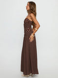 Marguerite Halter Maxi Dress Brown Polka Dot