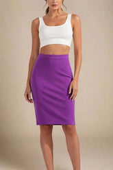 Pencil High Waist Bandage Knee Length Skirt Plum Purple