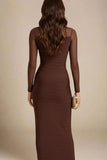 Robin Long Sleeve Bandage Maxi Dress Tan Brown