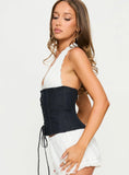Dreamfields Lace Up Corset Top Dark Denim White