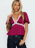 For The Summer Lace Trim Top Wine