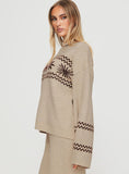 Anok Graphic Sweater Cream Brown