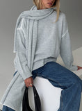 Keriana Contrast Stitch Knit Sweater Grey White