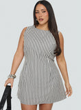 Alfalfa Shift Mini Dress Grey Stripe Curve