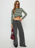 Bentlea Long Sleeve Top Green Yellow Stripe