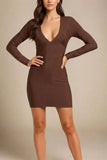 Lisa Long Sleeve Bandage Mini Dress Chocolate Brown