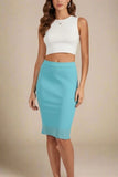 Pencil High Waist Bandage Knee Length Skirt Sky Blue