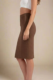 Pencil Bandage Knitted Knee Length Skirt Tan Brown