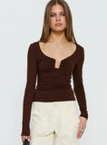 Serelle Long Sleeve Bust Detail Top Chocolate