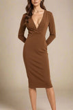Blaire Long Sleeve Bandage Dress Tan Brown